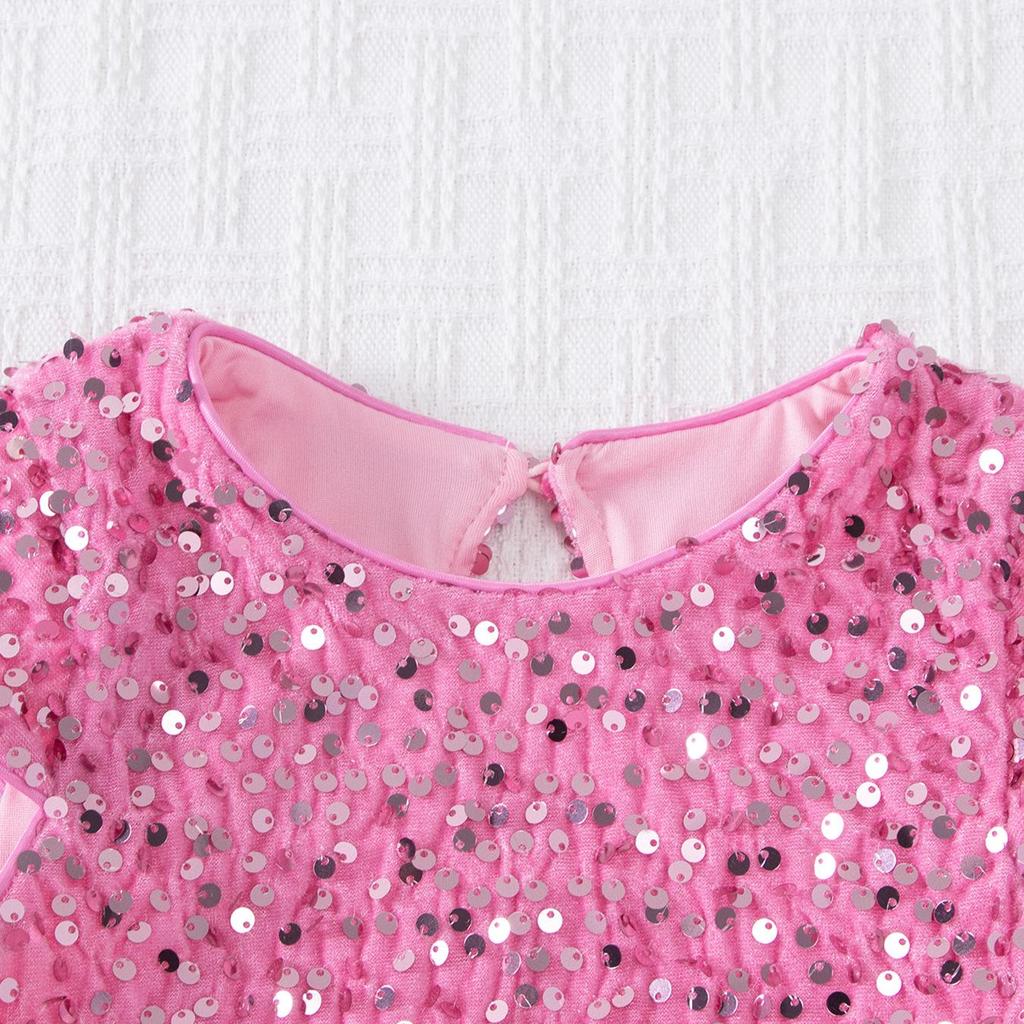 Girls' Sequin Princess Dress: 2025 Christmas Short-Sleeve Party Gown