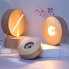 Round LED Night Light with Luminous Crystal Ball and Wooden Base for Bedroom