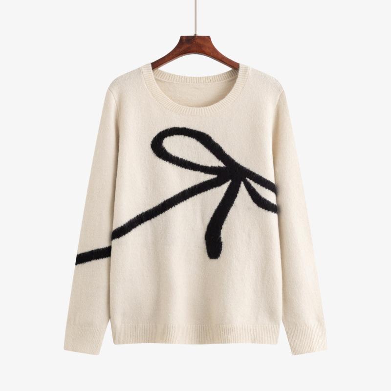 

Женский свободный свитер с вышивкой в виде банта большого размера XXXL абрикосовый