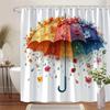 1pc Vibrant Multicolored Umbrella with Floral & Raindrop Design Shower Curtain, Whimsical Elegance, 70.86x70.86in, 12 Hooks, Pol