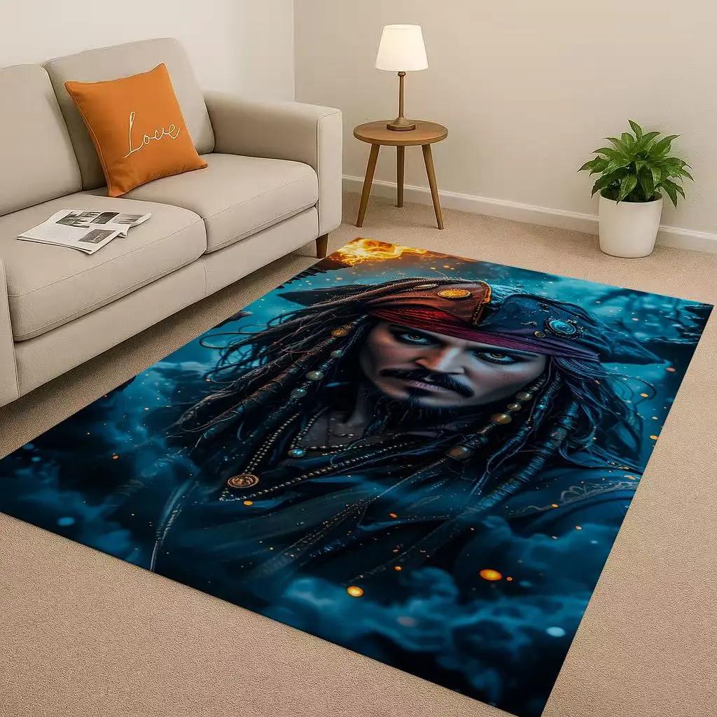 3D Pirates of The Caribbean Jack Johnny Depp Christmas Living Room Non-Slip Area Rug Carpet for Bedroom Sofa,Home Doormat