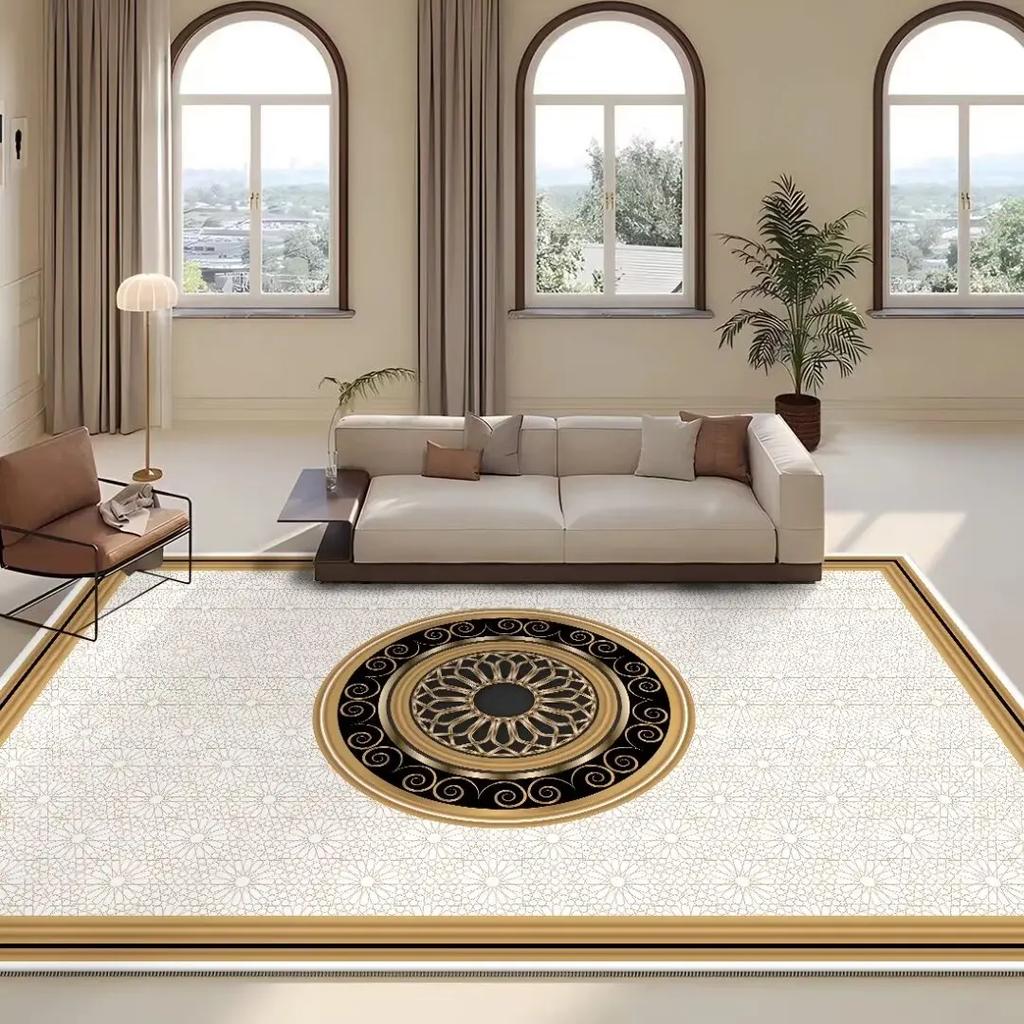 European Golden Living Room Carpet Luxury Commercial Hotel Decoration Large Area Rug for Bedroom Sofa Table Home Printing Mat