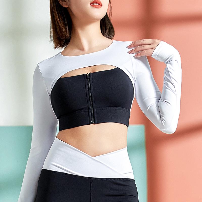 

Женский быстросохнущий топ для тренировок с длинным рукавом, со встроенным бюстгальтером и утягивающим дизайном Medium чёрный