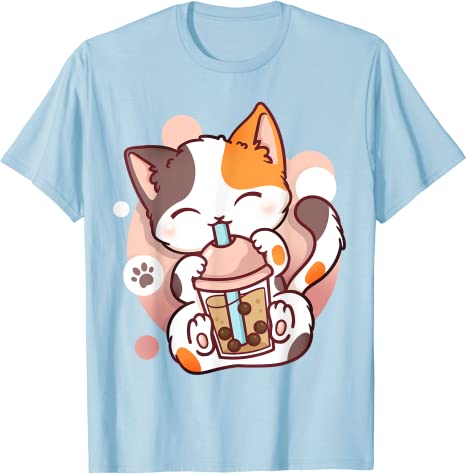 Cat Boba Tea BubbleTea Kawaii Anime Japanese Neko Girl Teen TShirt Y2k Cute Cartoon Unisexga Graphic Clothes Novelty Personality