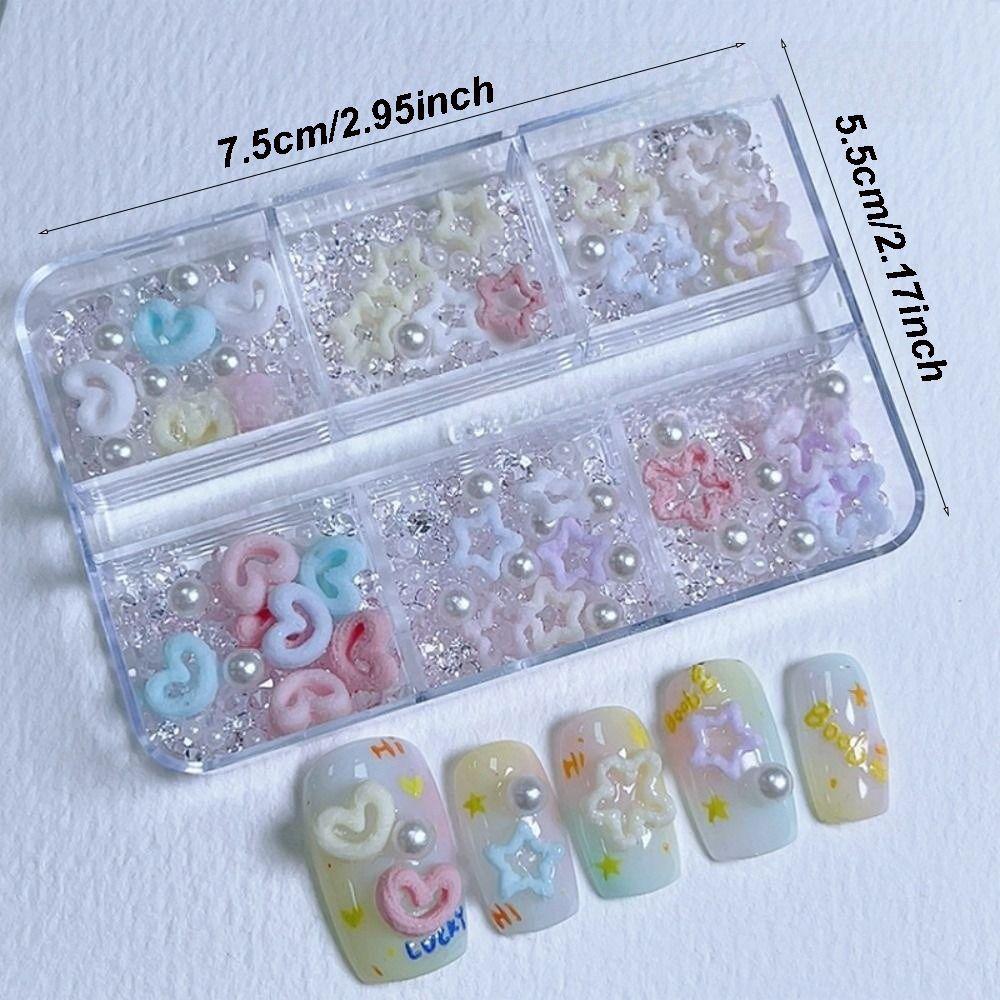 6 Grids Nail Art Decorations Bow Flower Nail Charms Cute Bow Flower Nail Charms DIY Maicure