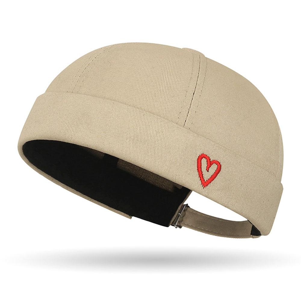 Love Heart Embroidered Docker Beanie Cap Adjustable Cotton Skullcap Casual Streetwear Short Beanie Hat Brimless Tang Hats
