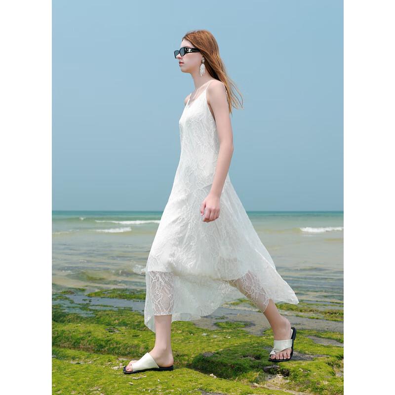 Sancai 2025 Summer Lace A-Line Long Spaghetti Strap Dress