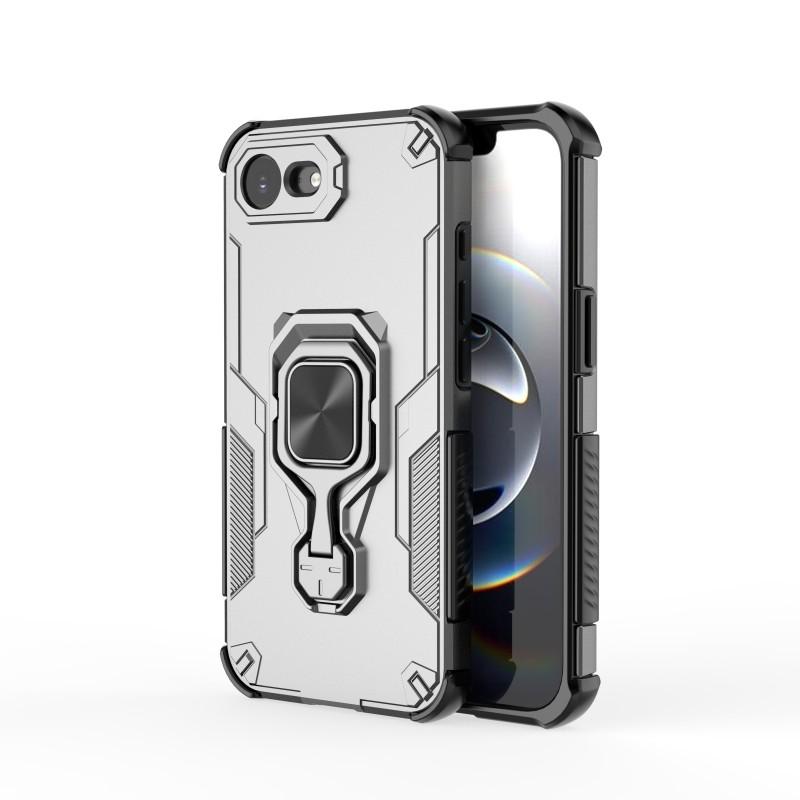 For iPhone 16e Phone Case WANLONFENG PC TPU Back Cover Kickstand with Tempered Glass