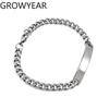 PVD Stainless Steel Custom Name Engraved Couple Silver Bracelet & Cuban Link Chain Personalized ID Bar Bracelet for Men & Women