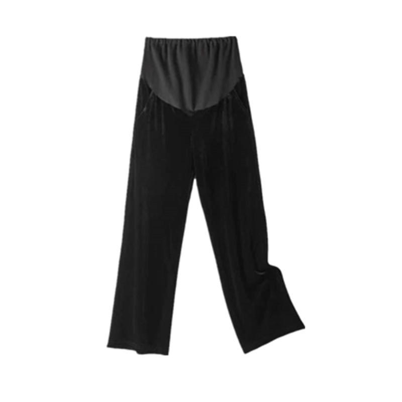 Maternity Plus Velvet Wide-Leg Pants for Spring, Autumn, and Winter - Belly Support and Casual Wear