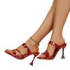European‑American Spring Fashion Elegant Square‑Toe Stiletto High‑Heel Shoes, Sexy Gold & Red High‑Heel Slide Sandals for Women