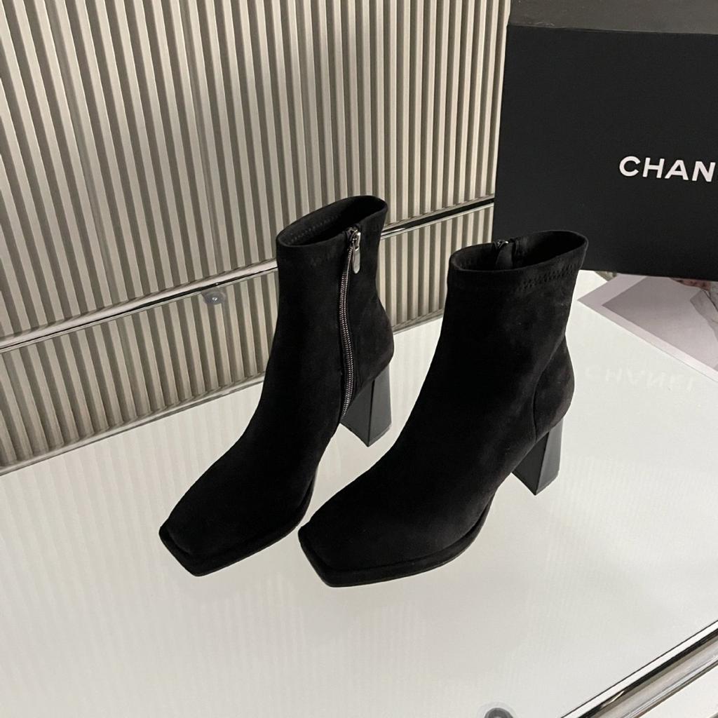 2025 New Square Head Suede Side Zipper Soft Leather Low Tube Received Martin Thin Women's Short Boots