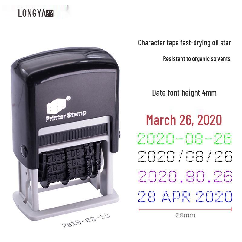 Re-inkable Adjustable Date Stamp ED401: Multi-Format English & Chinese with Slash/Dash Options and Number Wheel.