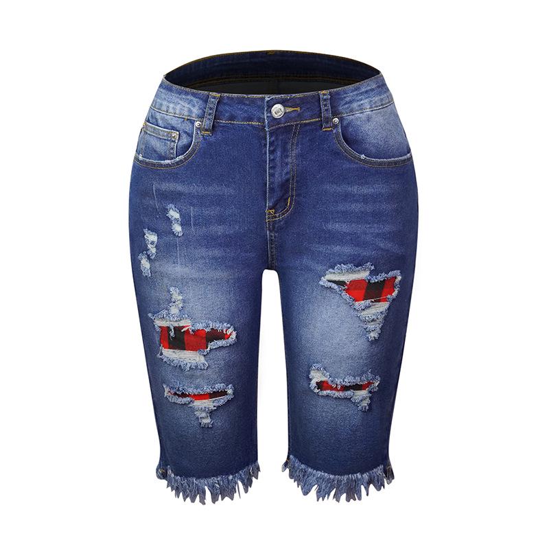

European Summer Tassel Ripped Skinny Cropped Jeans - Women s Mid-Waist Fashion M