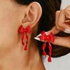 Vintage Metal Bow Inlay Zircon Stud Earrings for Women Exquisite Imitation Pearl Bowknot Charms Earrings Fashion Party Jewelry