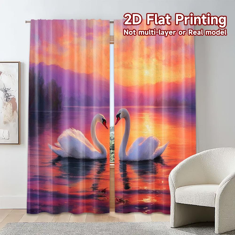 2 Stück, 2D-FLACHDRUCK Vorhänge (Ohne Stange) SwanHarmony Beliebte Vorhänge Digital Bedruckt Strapazierfähiger 100% Polyesterstoff