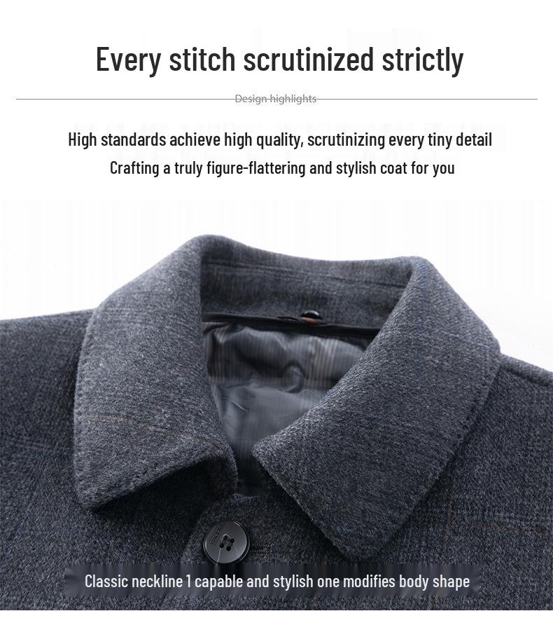 Men's Double-Faced Wool Blend Mid-Length Coat - Business Casual Down Jacket for Middle-Aged Dads