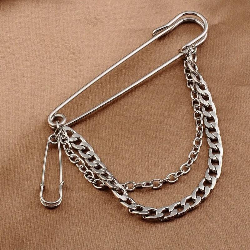 Trend Retro Chain Pin Brooch Street Punk Tide Cool Street Fashion Metal Decoration Punk Hip Hop Clothing Men Accessorie