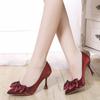 Wedding Shoes 25 New Red Low Heel High Heels Bridal Xiuhe Shoes Bow Pointed Thin Heel High Heel Single Shoes Women's Autumn