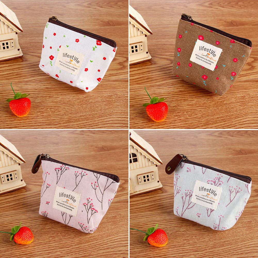 Fashion Card Holder Mini Wallet Korean Style Flower Canvas Zipper Coin Purses Floral Print