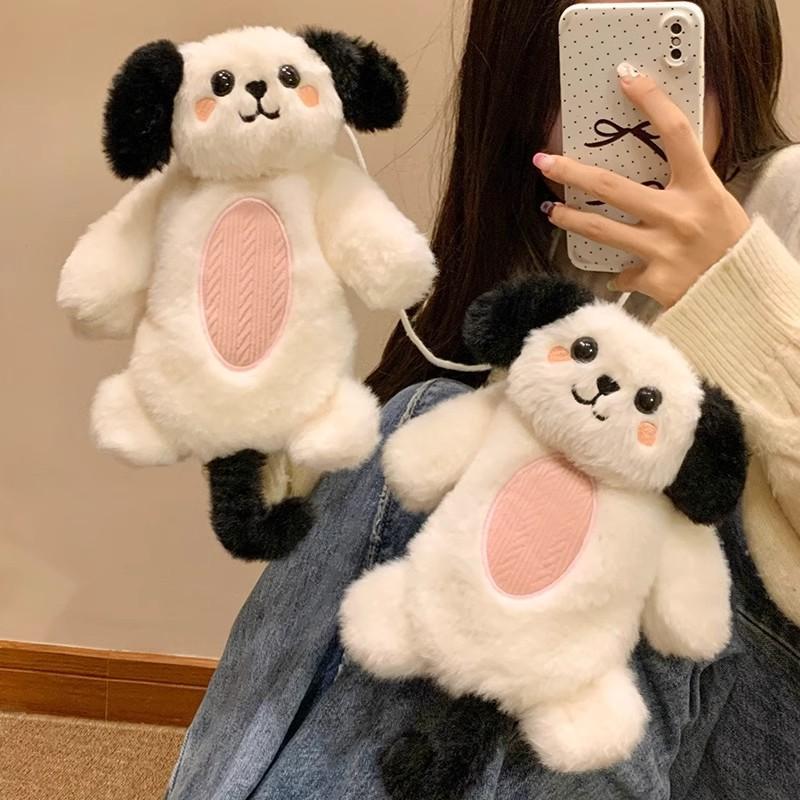 Panda puppy cat plush cute girl cartoon bag finger hanging neck