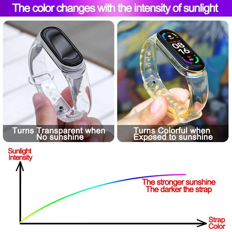 Strap for Xiaomi Mi Band 6 5 4 3 Light Change Bracelet for Mi Band5 TPU Anti-sweat Wristband for Miband Strap Replacement Watchbands 8 9 10 Bracelet