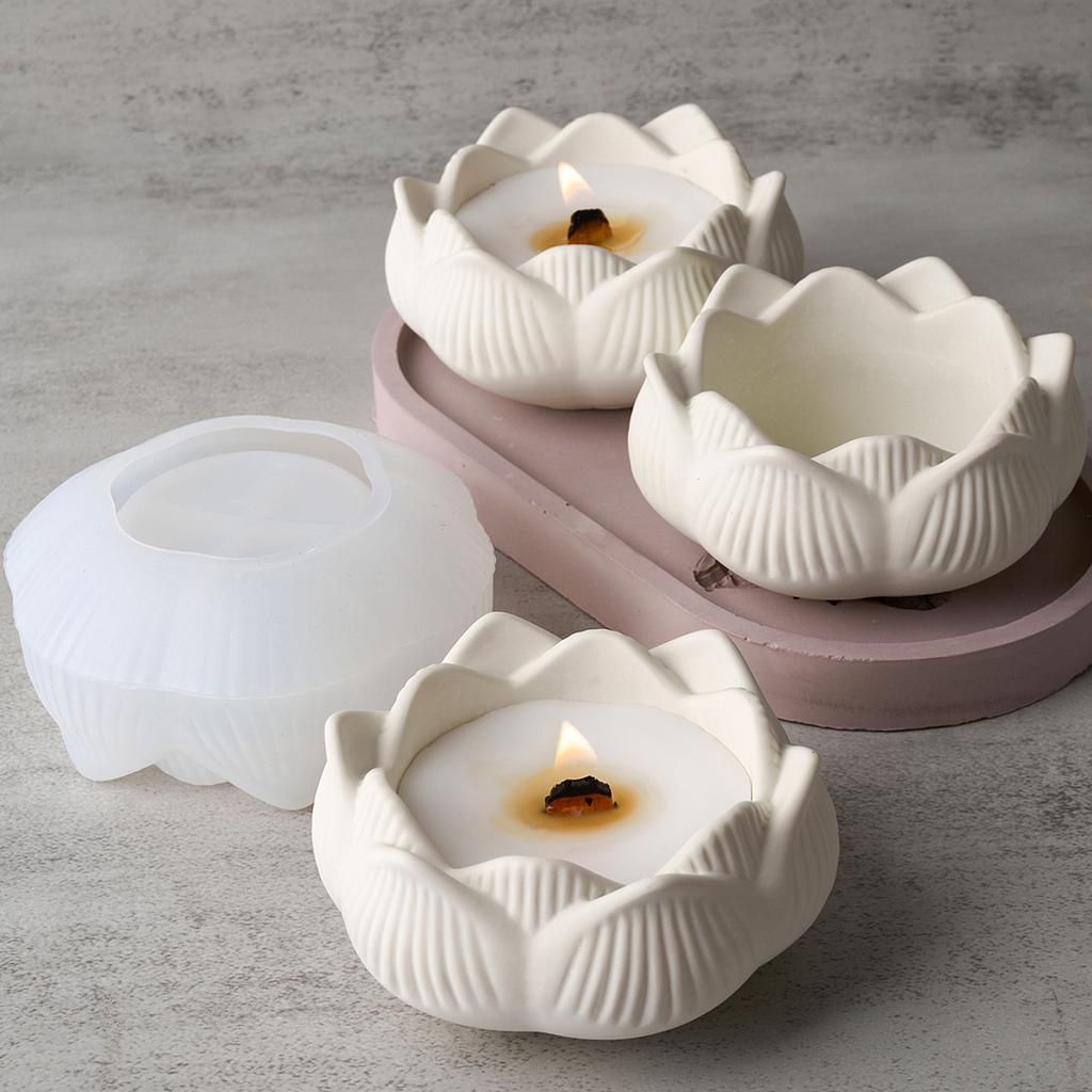 Lotus Shape Candle Holder Plaster Mold Lotus Candle Cup Vessel Cement Mold Terrazzo Silicone Mold Succulent Pot Molds Craft Gift