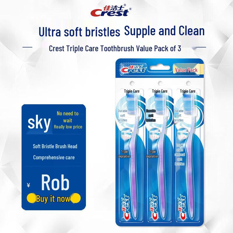 Crest Triple Care Soft Bristle Adult Toothbrushes, 3-Pack
