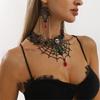 Lace Choker Necklace Rhinestones Earrings Set Halloween Costume Accessories Gothic Vampires Jewelry Set for Wedding