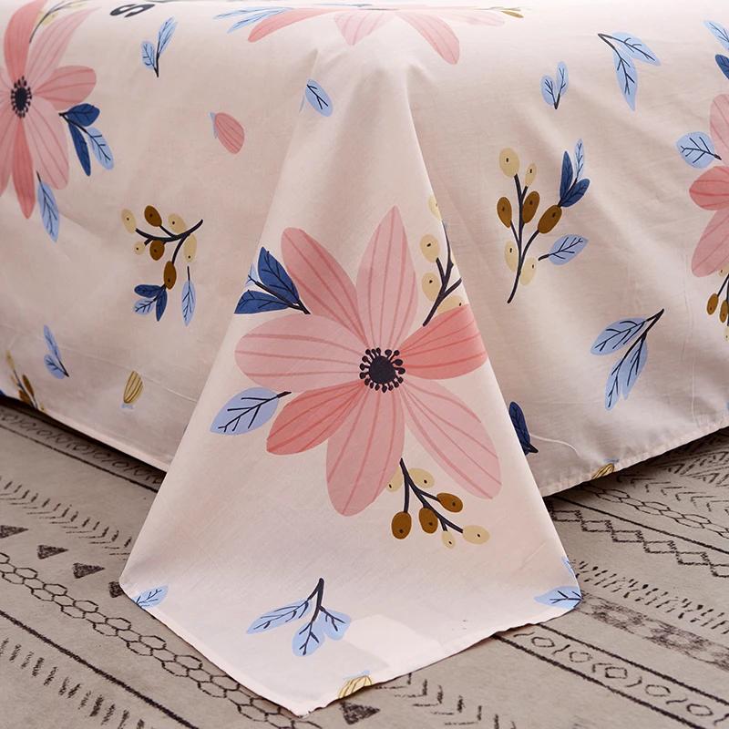 Pink Floral Bed Sheet Set Soft Cotton 4 Pieces Queen Botanical Bed Set, 8 Inch Deep Pocket Fitted Sheet, Flat Sheet, Pillowcases