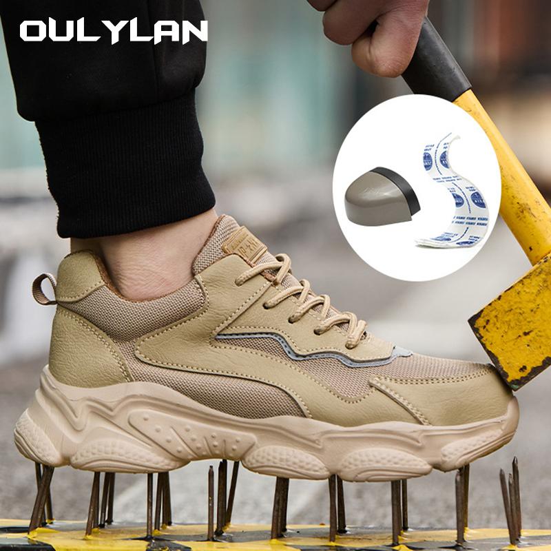 Oulylan Men Anti-Smash Anti-Puncture Safety Shoes Comfortable Breathable Ultra Light Soft Sole Work Protective Shoes