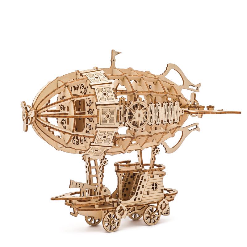 3D Wooden Airship Puzzle - Creative DIY Building Blocks for Kids