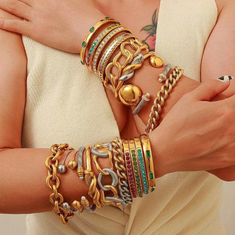 Yingtai Women's Non-fading Oval Colorful Irregular Stainless Titanium Steel Bracelet, Electroplated 18k Gold, European & American Style.