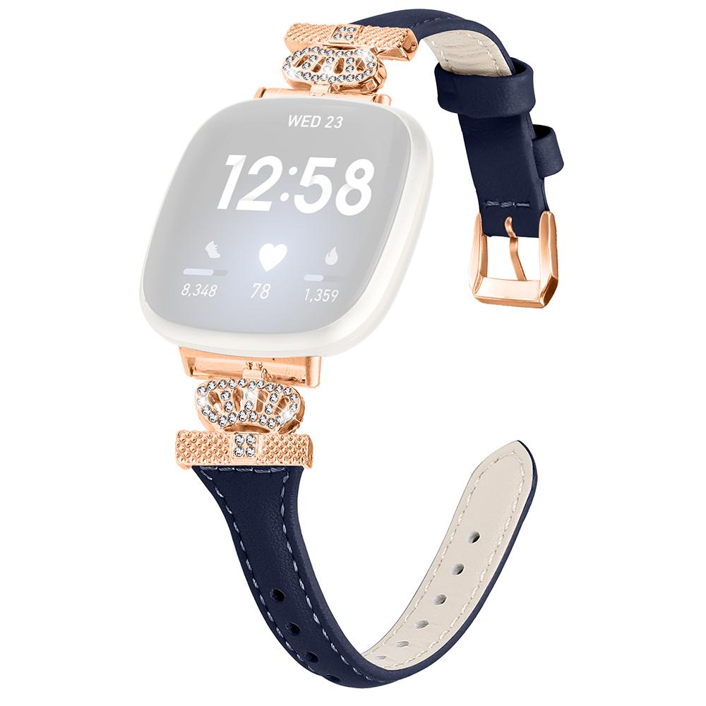

For Fitbit Versa 3/4/Sense/Sense 2 Rose Gold Buckle Watch Strap Crown Rhinestone Band Dark Blue