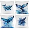 Watercolor Blue Whale Pillow Covers Ocean Whale Tail Art Decorative Throw Pillow Cases Nautical Marine Home Decor Cushion Covers