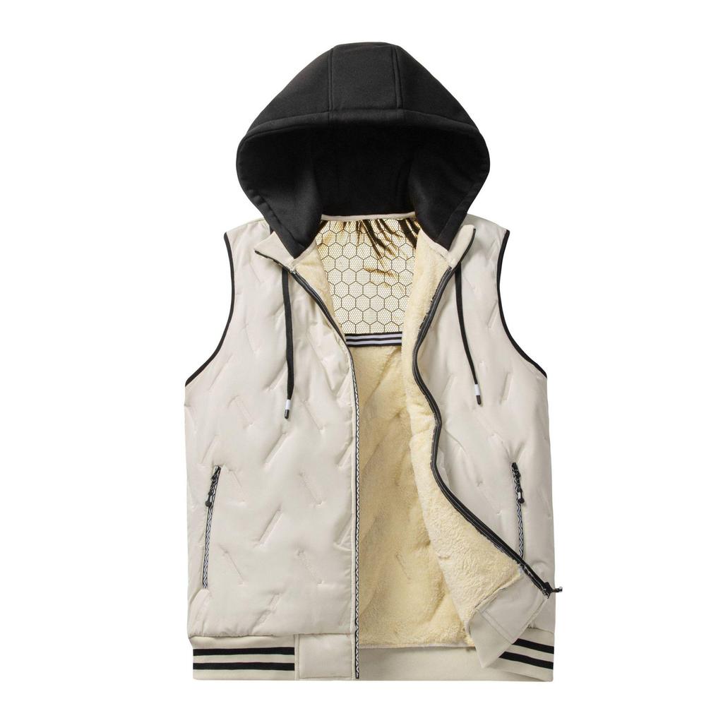Plus Size European American Hooded Men's Ultrasonic Down Cotton Vest Jacket