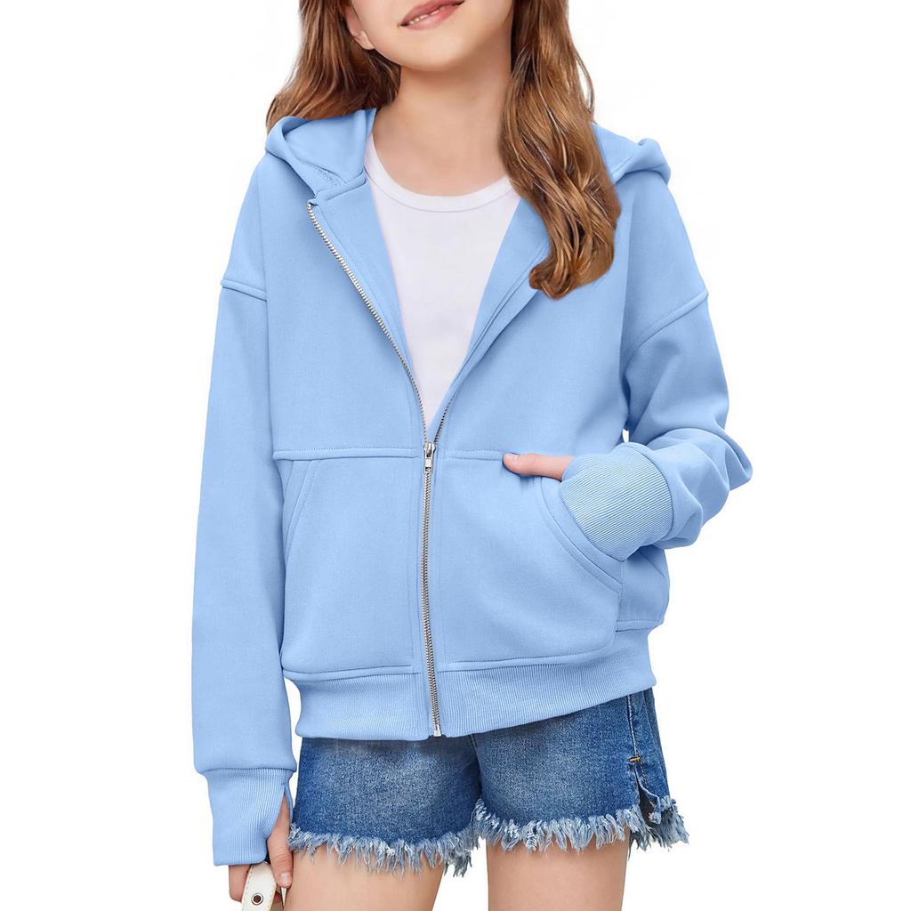 Girls' Color Long Sleeve Half-Zip Hooded Sweatshirt for Casual Everyday Wear