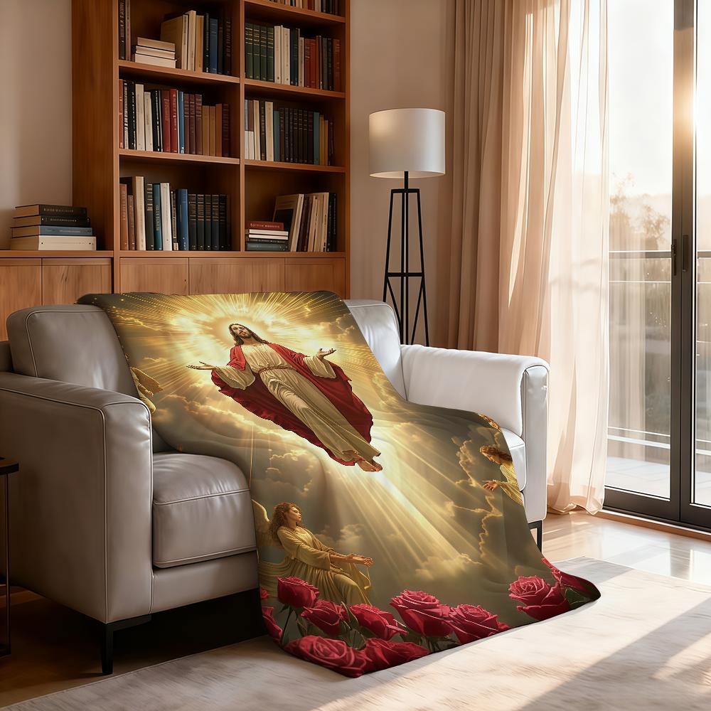 Angelic Blessing Pattern Blanket Soft Throw Blanket for Home Bedroom Bed Sofa Picnic Travel Office Rest Cover Blanket Gift