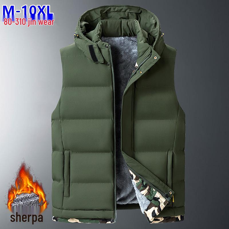 Men's Lambswool Cotton Vest, Autumn Winter, M-10XL, Plus Velvet, High-End Sports Style, Warm Plus Size Outerwear.