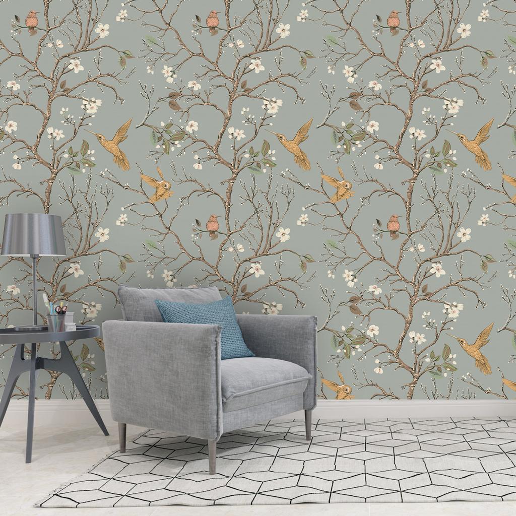 Bird Wallpaper Removable Self Adhesive Printed Wall Paper Decorative Floral Vintage Peel and Stick Contact Paper Shelf Drawer