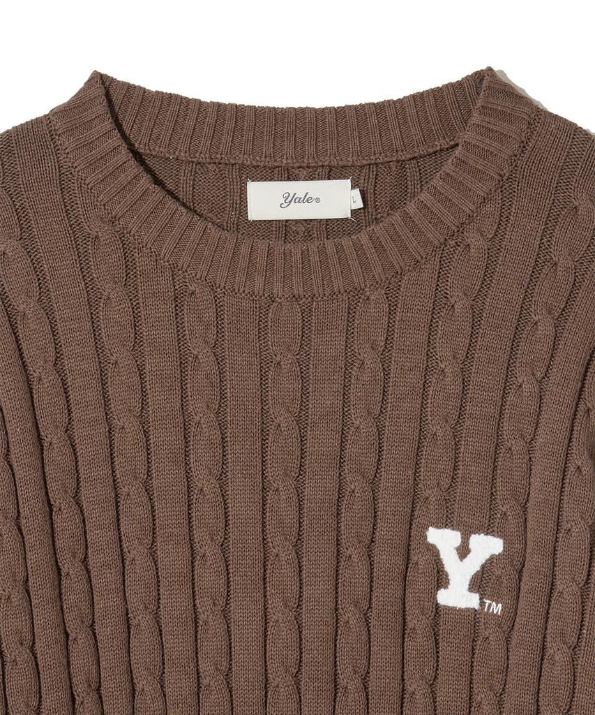 YALE Y Logo Cable Round Knit Brown