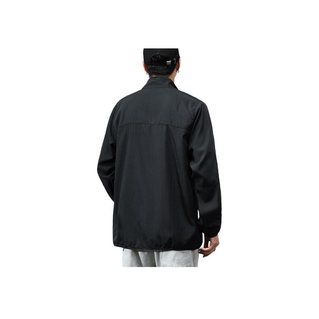 Li Ning Jednobarevná bunda se stojáčkem na zip s vyšívaným logem značky, volného střihu, s dlouhým rukávem, pánská bunda, černá AJDR475-3