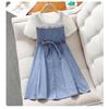 Mädchen Mode Kleid 2025 Sommer Kinder Casual Patchwork Gefälschte Zwei