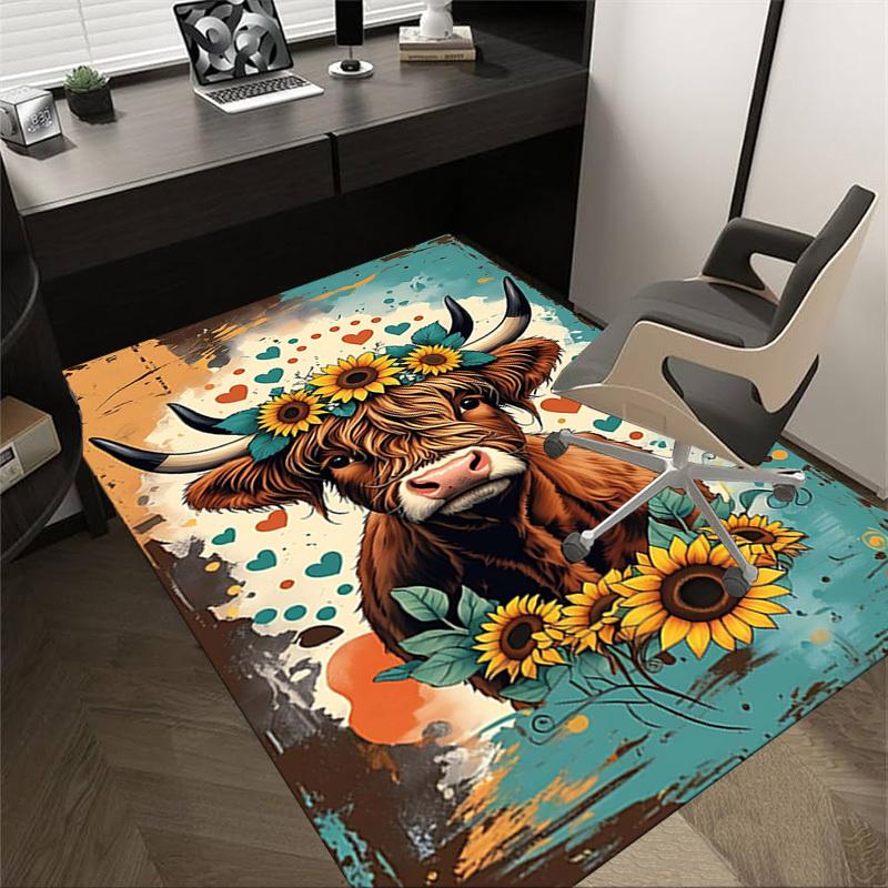 1PC Cow Sunflowers Extra Large Non Slip Floor carpet, Office, family, Studio Large Area Rug Indoor Rugs, Bold Statement Piece