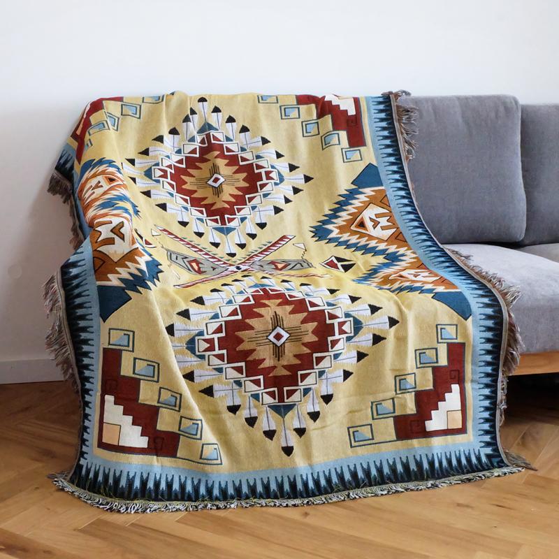 Bohemian Knitted Chair Lounge Blanket Bed Tapestry Bedspread Tablecloth Ethnic Women Outdoor Beach Sandy Towels