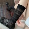 Summer Lightweight Calf-length Socks with Children's Mesh and Dark Patterned Pure Cotton Pile-up Socks, Long Tube Style, Breathable