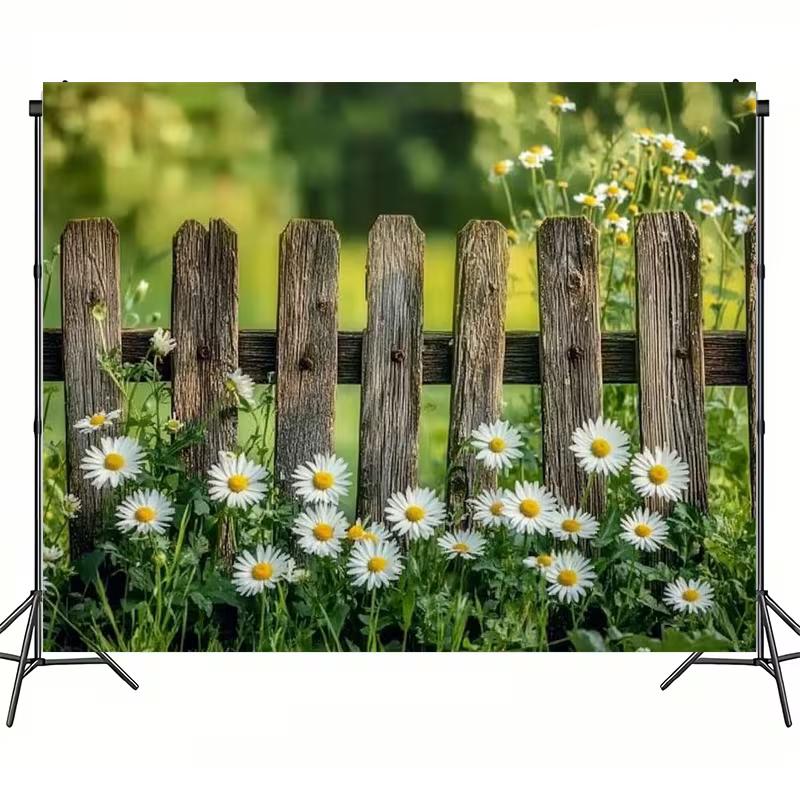 2D Countryside Garden with Daisy Flowers Backdrop Photography Background Banner