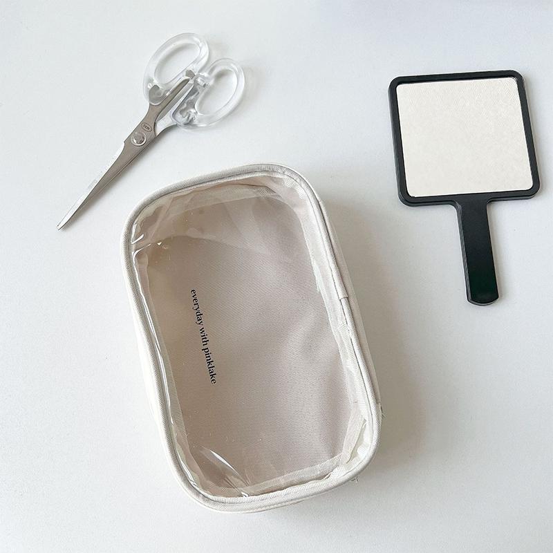 Student Pencil Pouch Simplicity Beige Color Series Penal Case Transparent