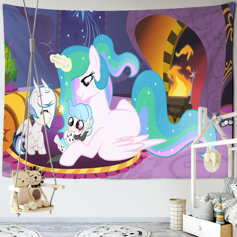 Renkli Karikatür Unicorn Goblen Duvar Askısı Kawaii Hippie Tapiz Kız Yurdu Estetik Odası Ev Dekoru