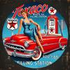 D Flat  Pc Vintage Texaco Route  Filling Station Metal Sign  Xcm Round Wall Art with Classic Red Car  PinUp Woman H